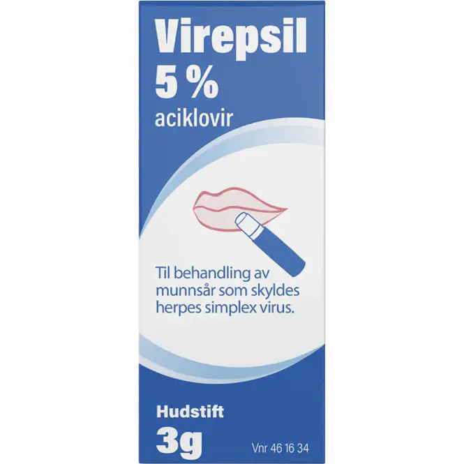 Hovedbilde Virepsil Hudstift Munnsår 5 % 3 g