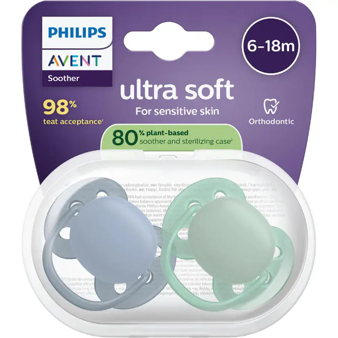 Hovedbilde Avent Ultra Soft Narresmokk 6-18m Blå/Grønn 2 stk