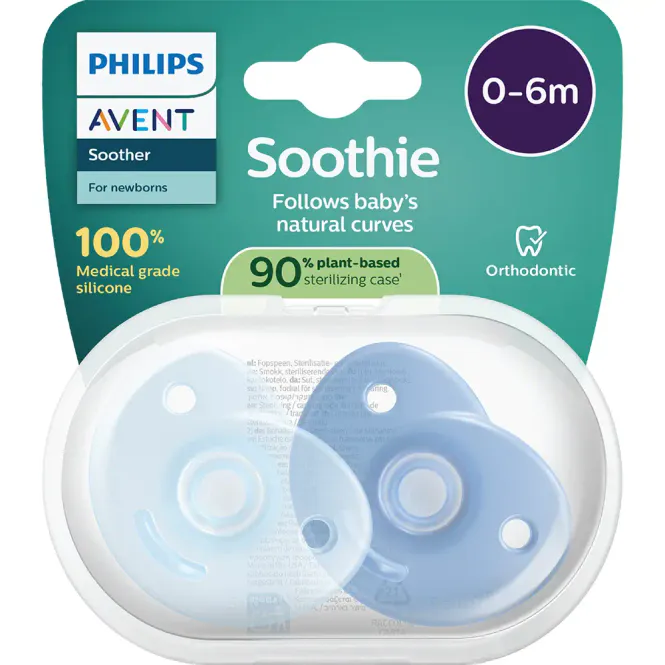 Hovedbilde Avent Soothie Heart Smokk 0-6m Blå 2 stk