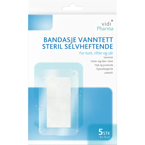Vidi Pharma Bandasje Vanntett Steril Selvheftende 9 x 15 cm 5 stk