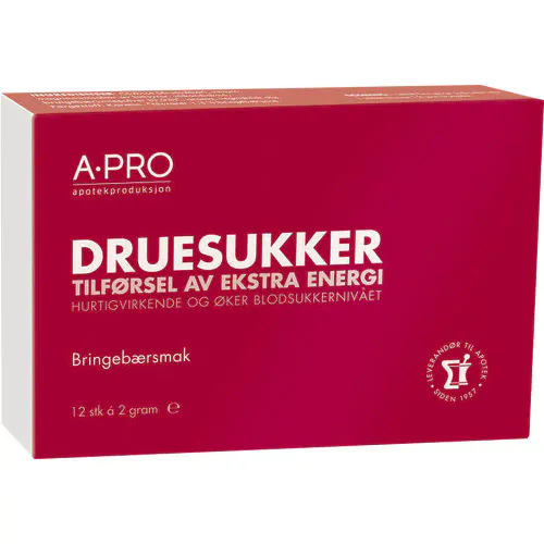 A-Pro Druesukker 2,5 g Tabletter Bringebærsmak 12 stk