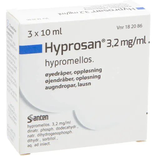 Hyprosan 3,2 mg/ml Øyedråper 10 ml 3 pk