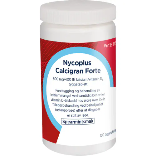 Nycoplus Calcigran Forte 500/400 Tyggetabletter 100 stk