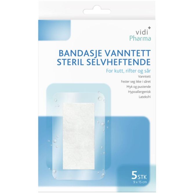 Hovedbilde Vidi Pharma Bandasje Vanntett Steril Selvheftende 9 x 15 cm 5 stk