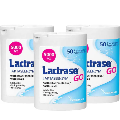 Lactrase Go Laktaseenzym Tyggetabletter Megapack - 3 × 50 stk