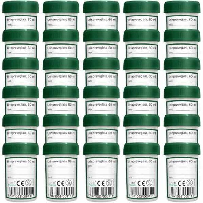 Hovedbilde Vidi Pharma Urinprøveglass m/Lokk Klinikkpakke - 30 x 60 ml