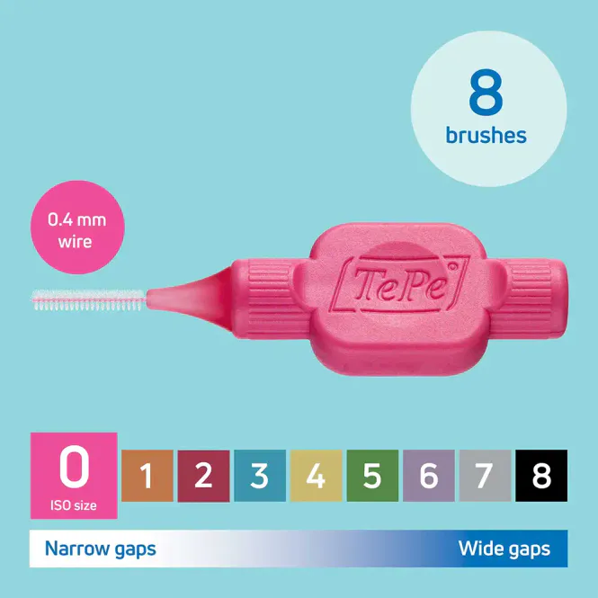 Hovedbilde TePe Mellomromsbørste 0,4 mm Rosa 8 stk