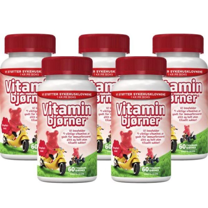 Hovedbilde Vitaminbjørner Bringebær Økonomipakke - 5 x 60 stk