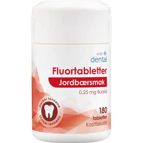 Vidi Dental Fluortabletter 0,25 mg Jordbærsmak 180 stk