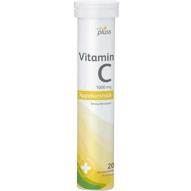 Hovedbilde Vidi Pluss Vitamin C 1000 mg Brusetabletter Appelsinsmak 20 stk
