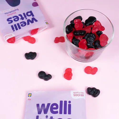 Wellibites Bringebær & Saltlakris 70 g