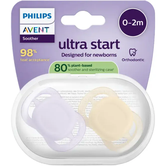 Hovedbilde Avent Ultra Start Soft Narresmokk 0-2m Lilla & Gul 2 stk