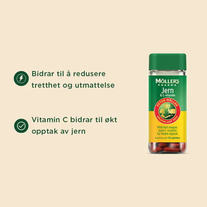Hovedbilde Møllers Pharma Jern & C-vitamin Tabletter 70 stk